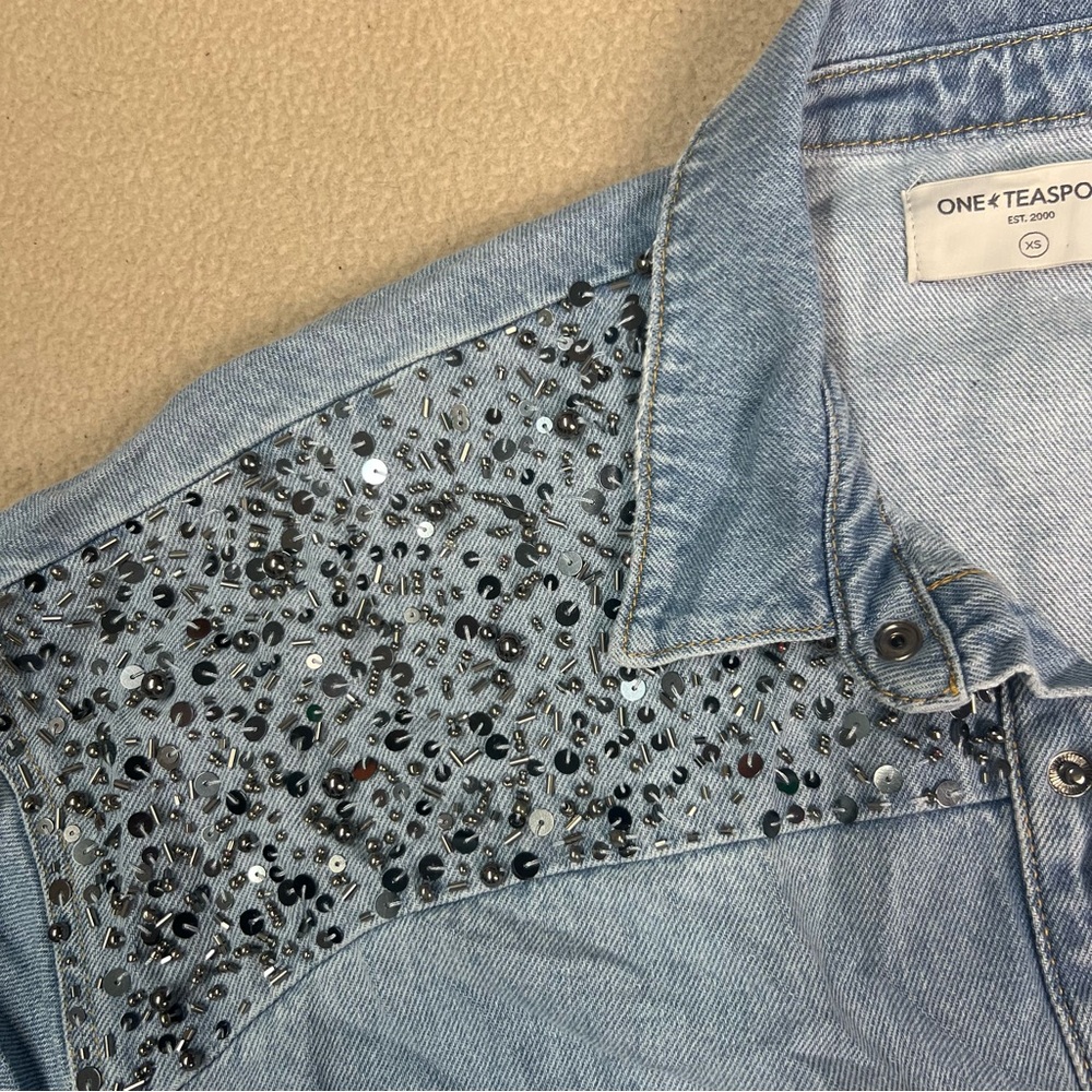 One Teaspoon Shirt womens XS blue denim jean snap front embellished Daria - Picture 7 of 11